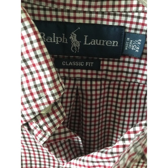 Ralph Lauren Classic Fit Red White Black Plaid L/S Shirt Sz 15 1/2 32/33 - Picture 3 of 3